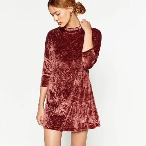 Zara Dresses & Skirts - Zara Pink Crushed Velvet Mini Dress |  Size Medium